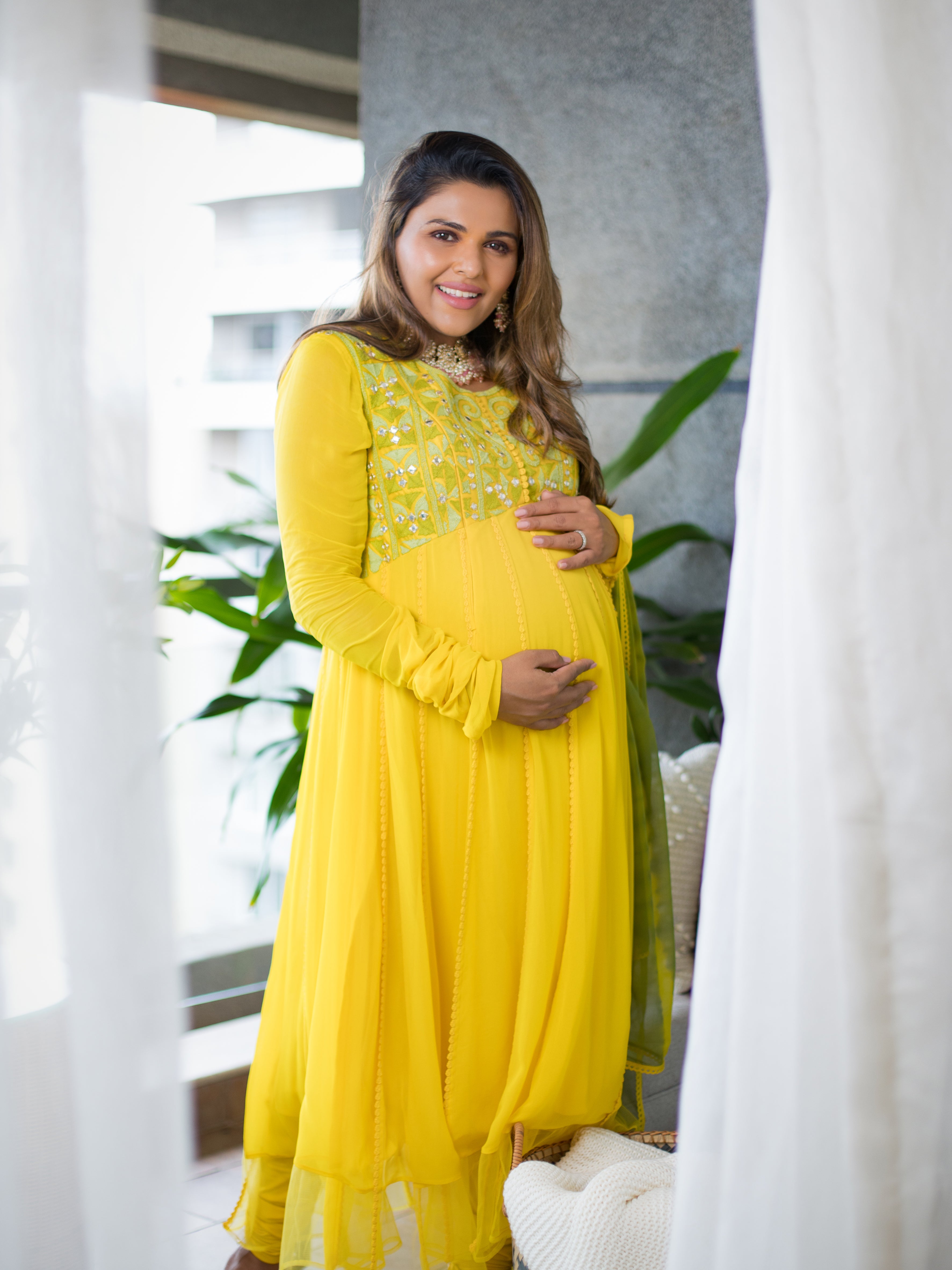 Yellow Embroidered Anarkali Set Sideview