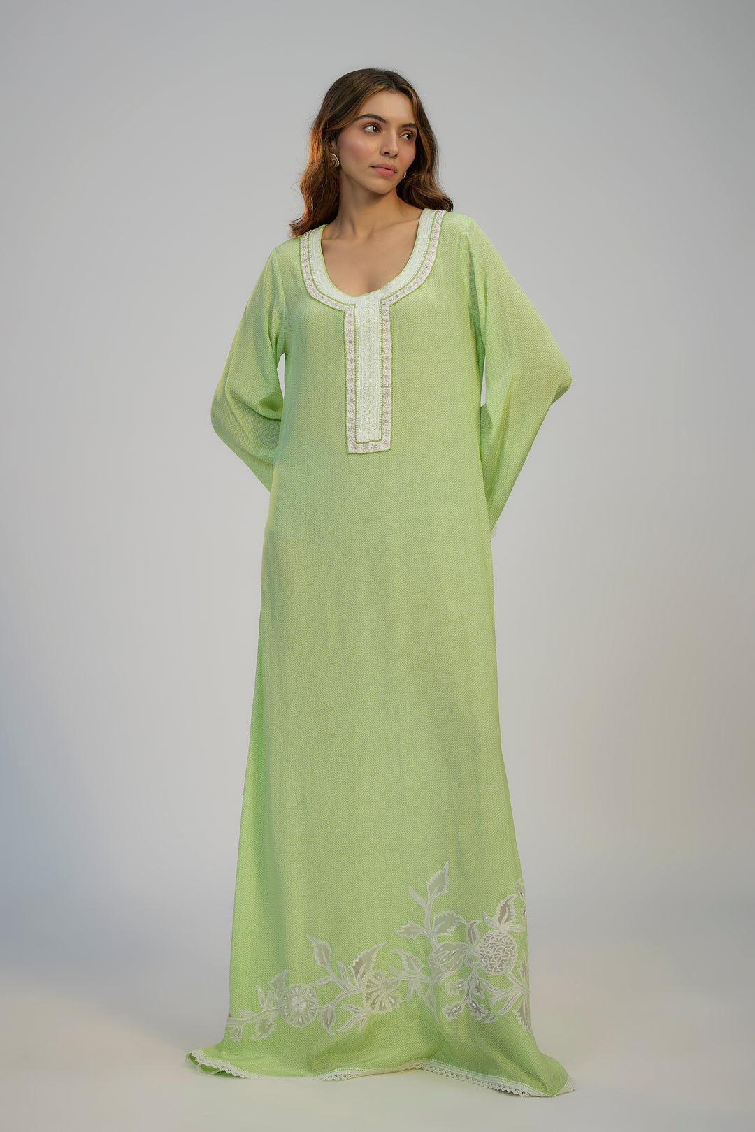 Women's Acid Green Embroidered Anarkali | Nadima Saqib