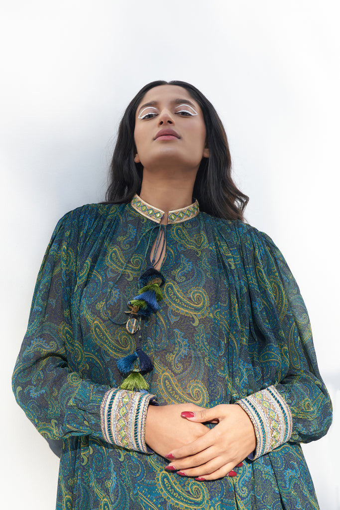 Emerald Green Printed Georgette Tunic frontview
