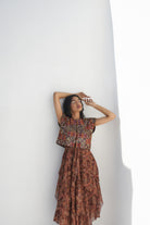 Brown Embroidered Sleeveless Jacket