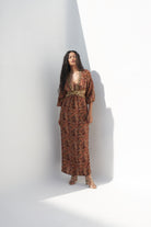 Brown Crepe Paisley Printed Maxi Dress