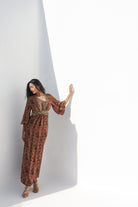 Brown Crepe Paisley Printed Maxi Dress
