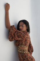 Brown Crepe Paisley Printed Maxi Dress closeview