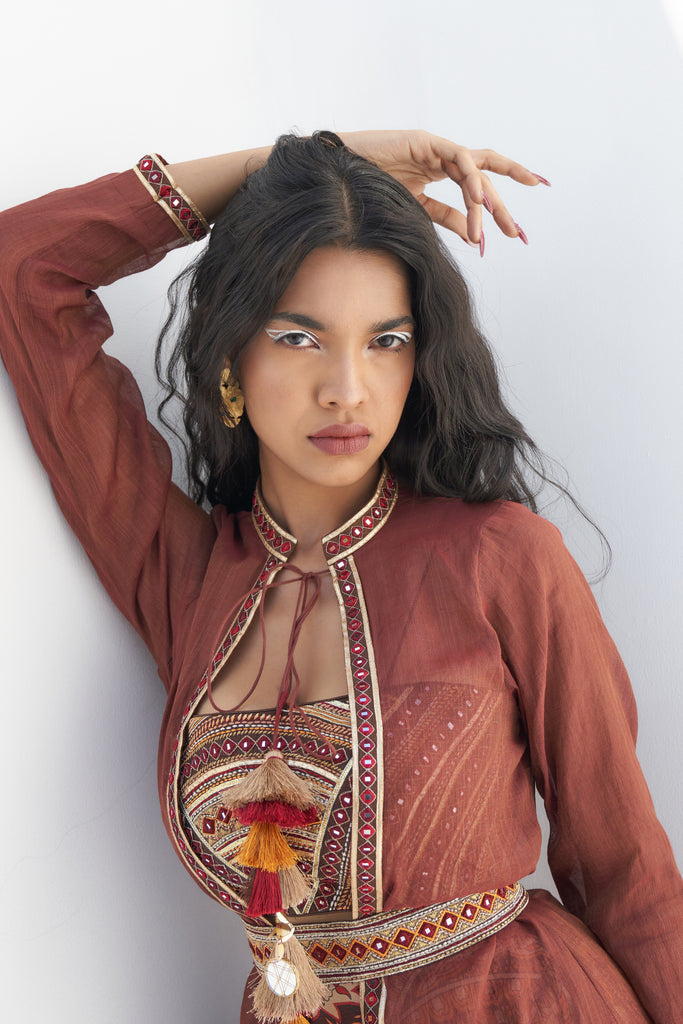 Brown Embroidered Bustier Blouse