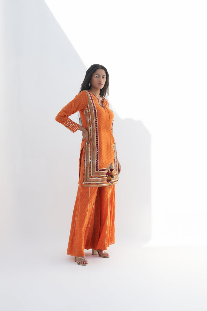 Orange Chanderi Jacquard Kurta sideview