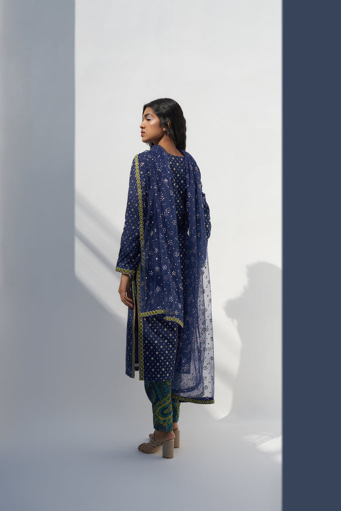 Women's Royal Blue Embroidered Dupatta  Backview