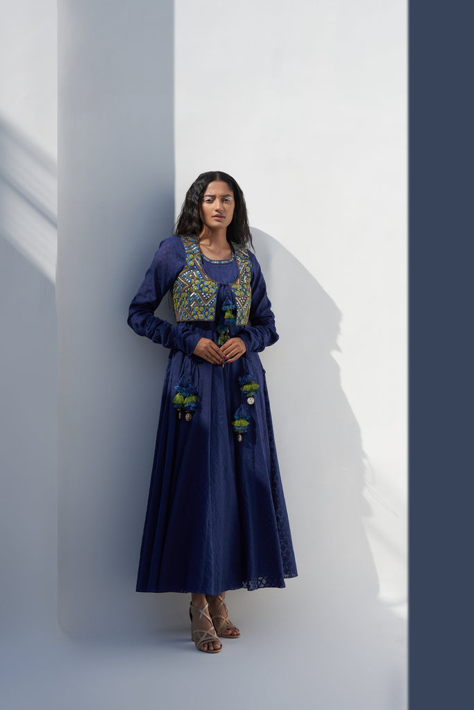 Women's Royal Blue Chanderi Anarkali