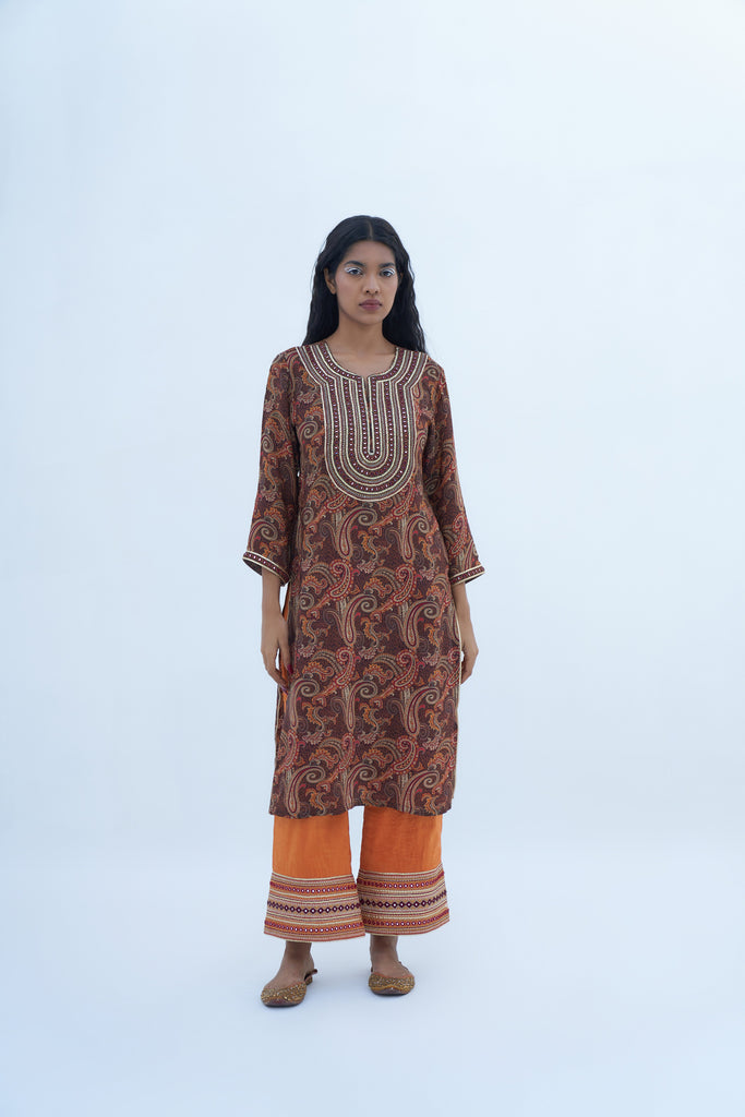 Orange Embroidered Pallazzo Pants Frontview