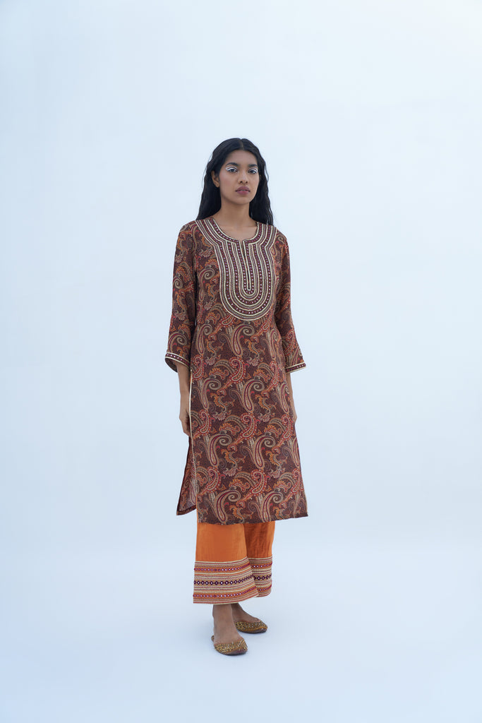 Orange Embroidered Pallazzo Pants Frontview
