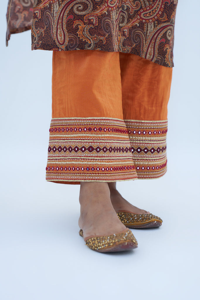 Orange Embroidered Pallazzo Pants