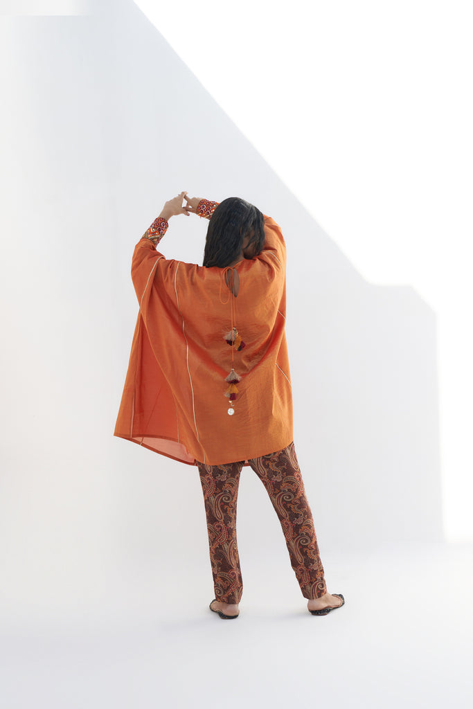 Orange Tissue Embroidered Tunic Dress Backview