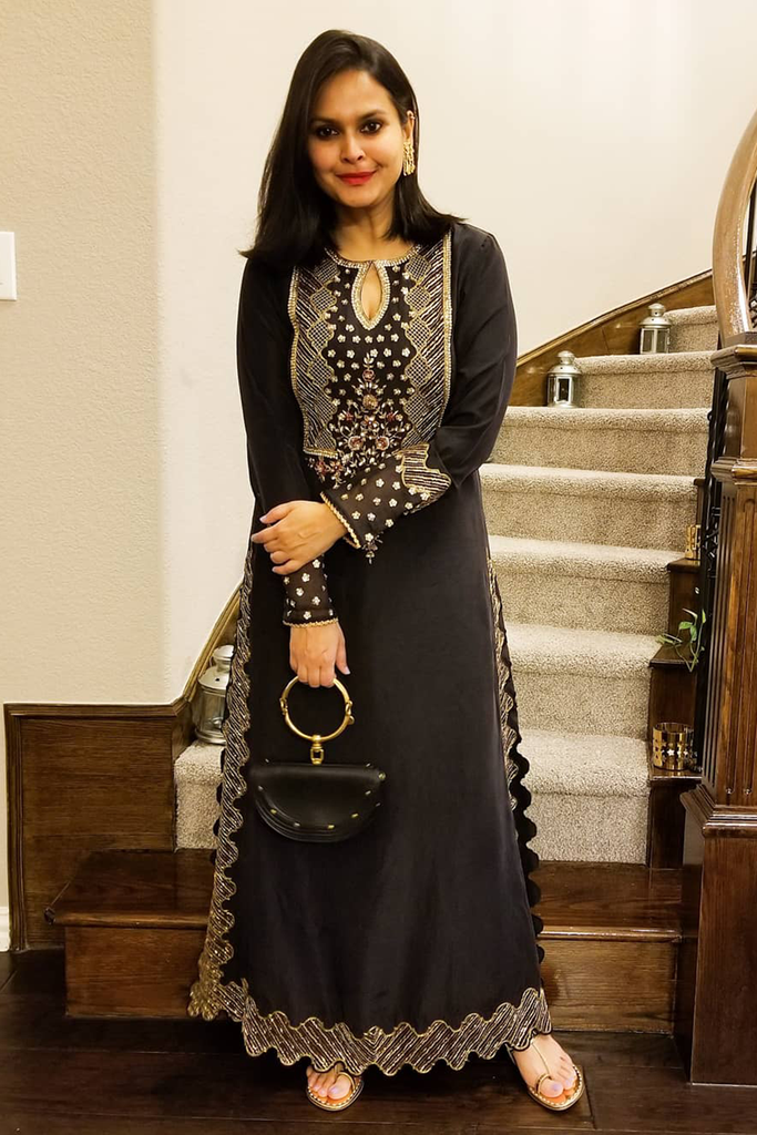  Black Embroidered Kaftan Dress