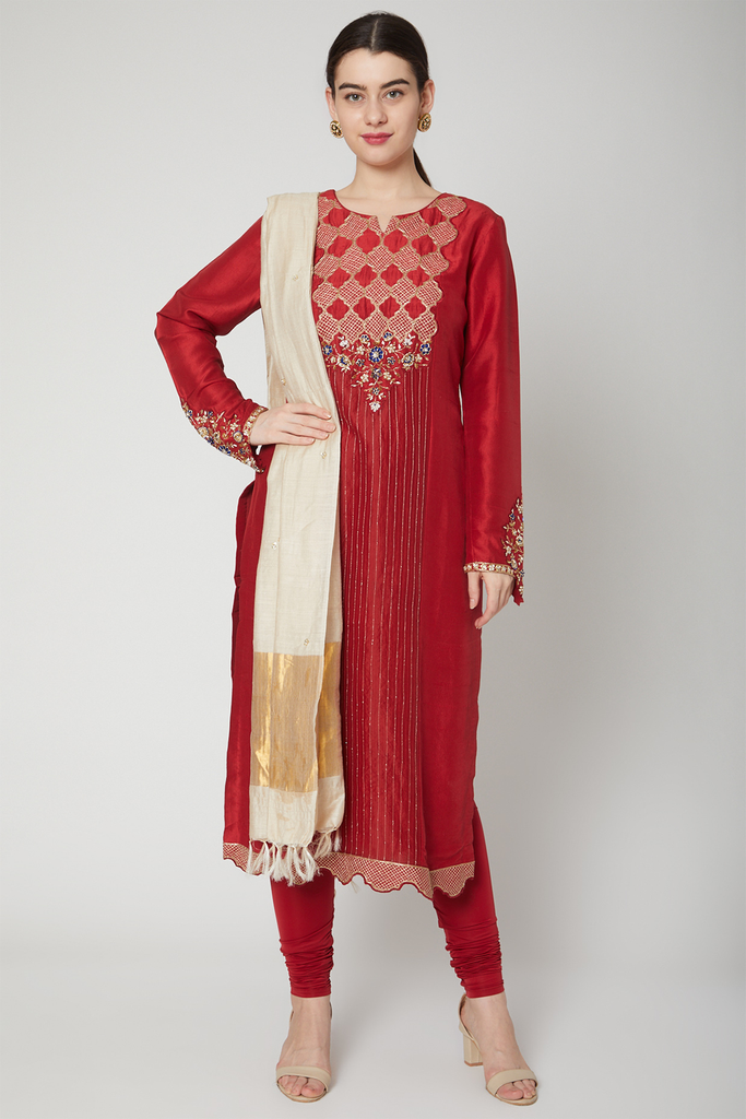 Anarkali with straight pants and dupatta