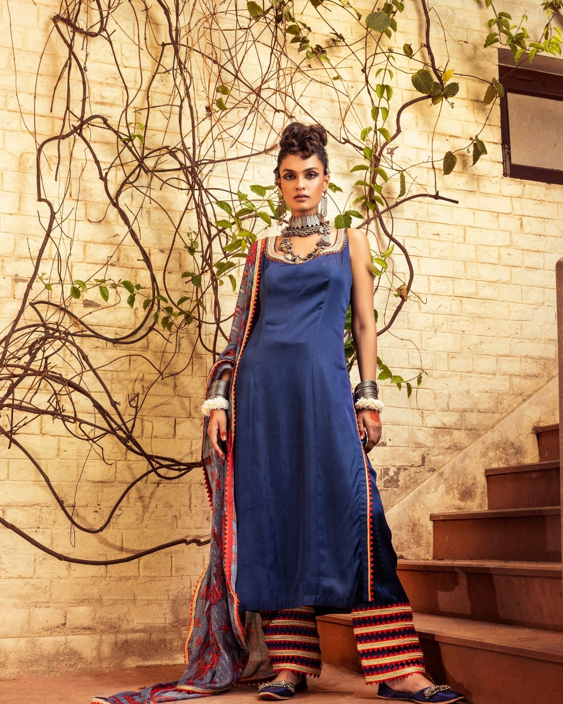 Blue Printed  & Embroidered Kurta set