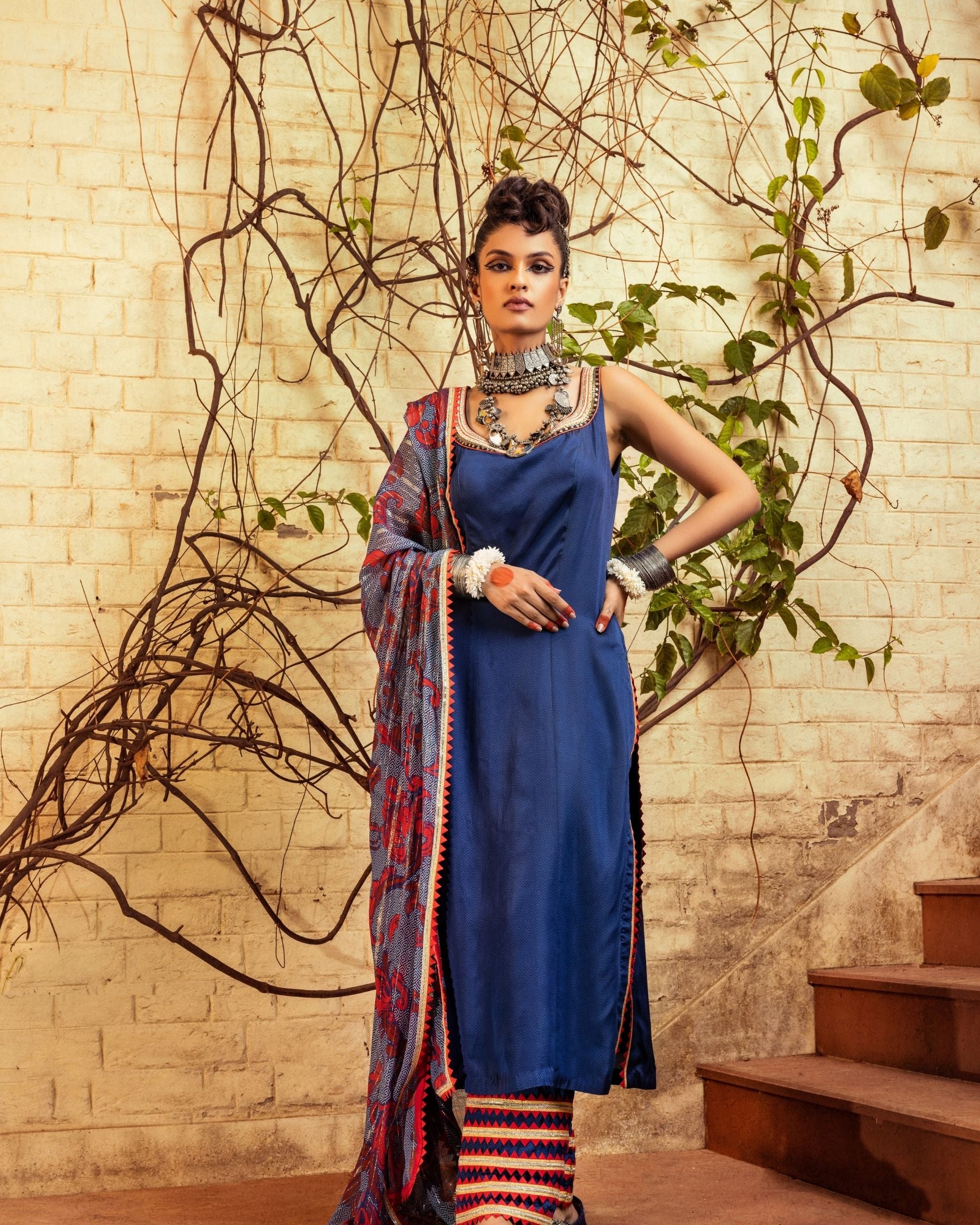 Blue Printed  & Embroidered Kurta set