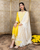 Women's Yellow Embroidered Kurta Set frontview