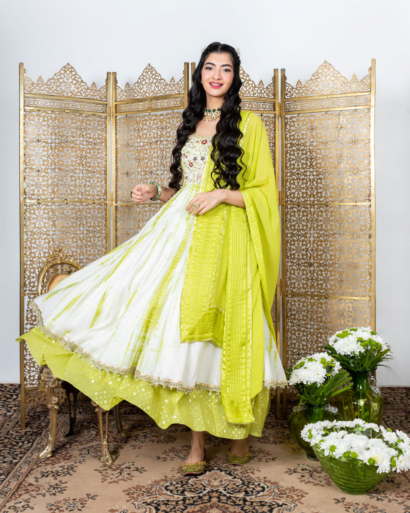 Green Embroidered Anarkali Set frontview