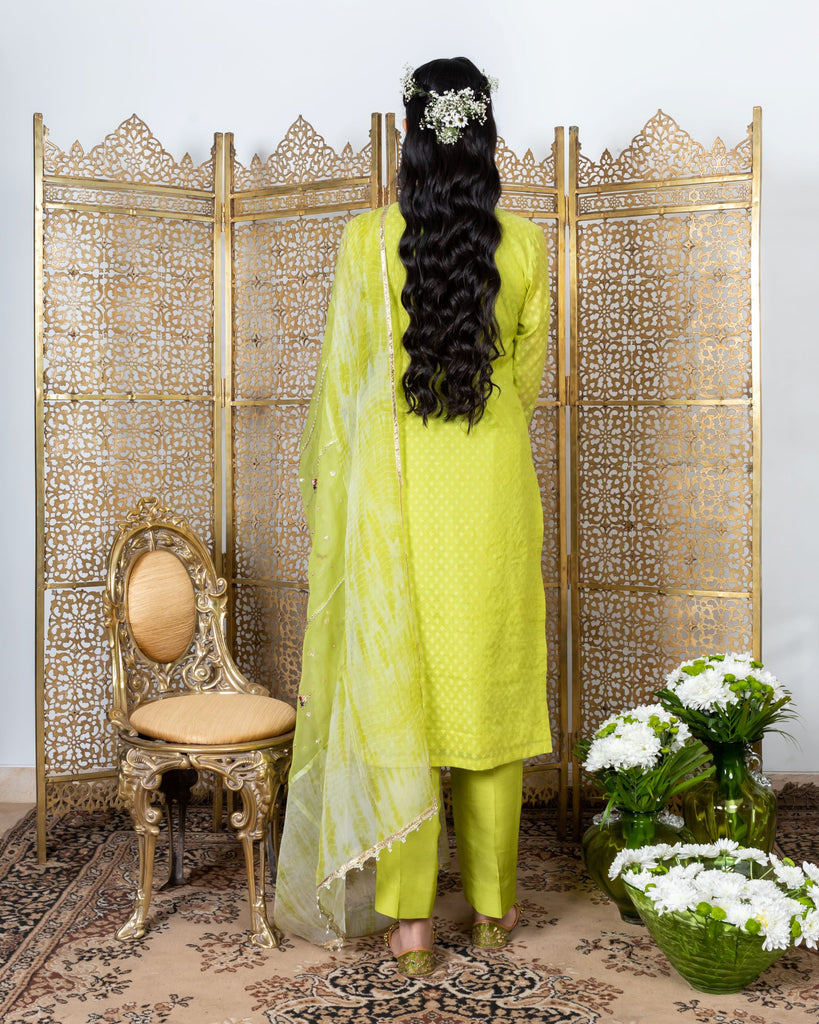Green Embroidered Kurta with straight pants backview