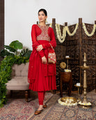 Red Embroidered Anarkali Set