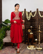 Red Embroidered Anarkali Set