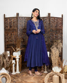 Royal Blue Embroidered Anarkali Set frontview
