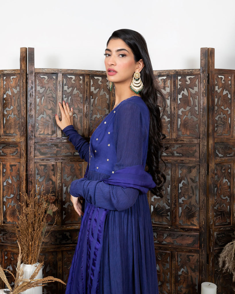 Royal Blue Embroidered Anarkali Set sideview