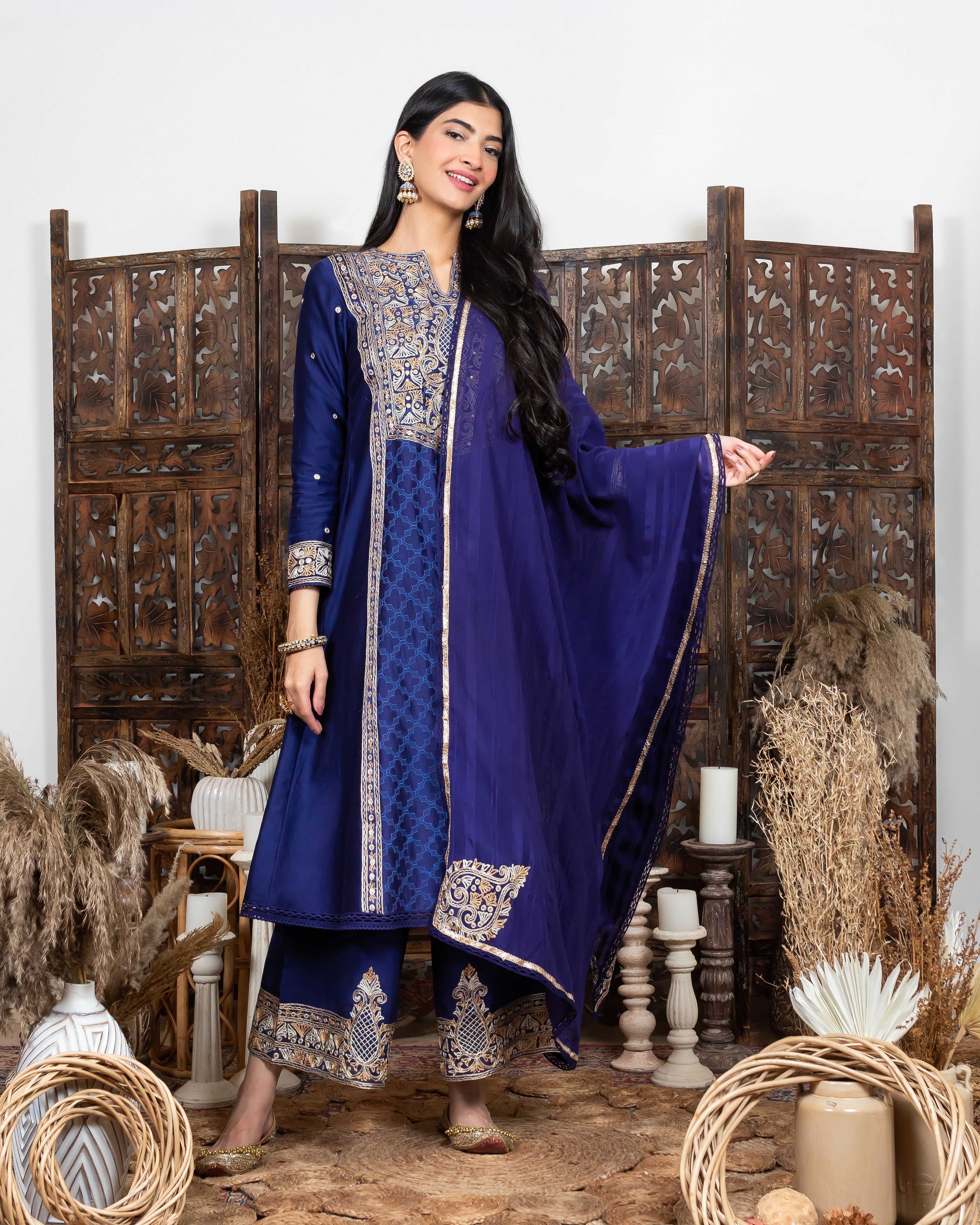 Royal Blue embroidered Kurta set 