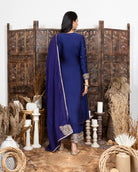 Royal Blue embroidered Kurta set  backview