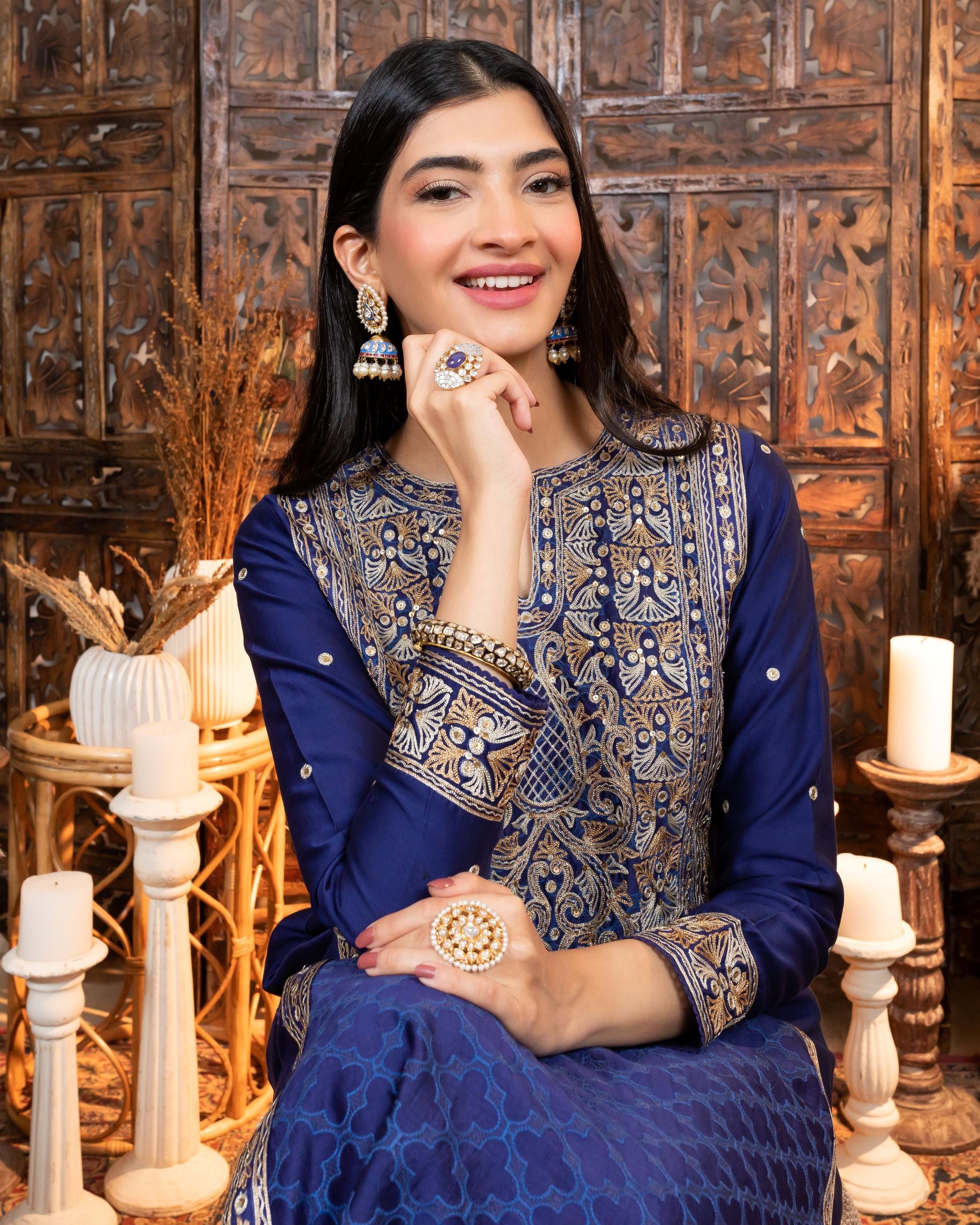 Royal Blue embroidered Kurta set 