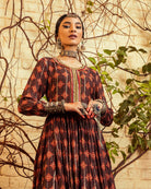 Brown Printed  & Embroidered Kurta set