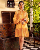 Women's Yellow Printed Tiered Tunic
