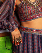  Blue Printed & Embroidered Pant set  Closeview