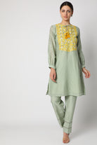 Grey Embroidered Short Kurta Set frontview