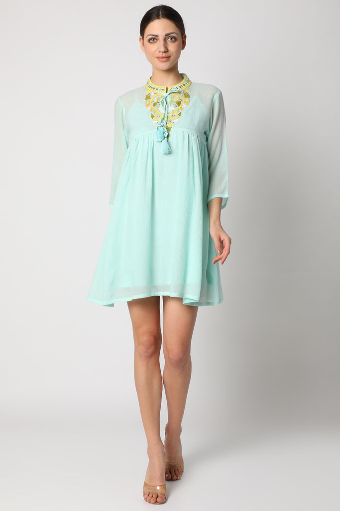 Ice Blue Embroidered Tunic