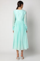 Ice Blue Embroidered Anarkali Set with tie dye dupatta Backview