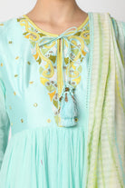 Ice Blue Embroidered Anarkali Set with tie dye dupatta Closeview