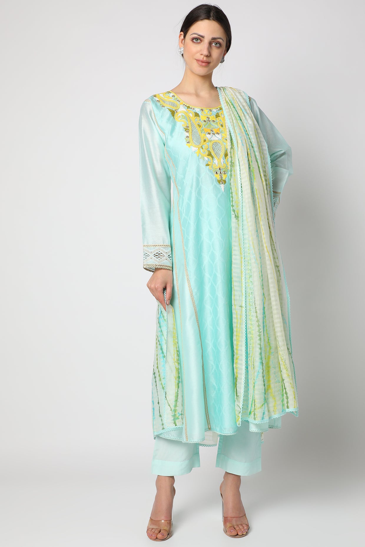 Ice Blue Embroidered Kurta Set frontview