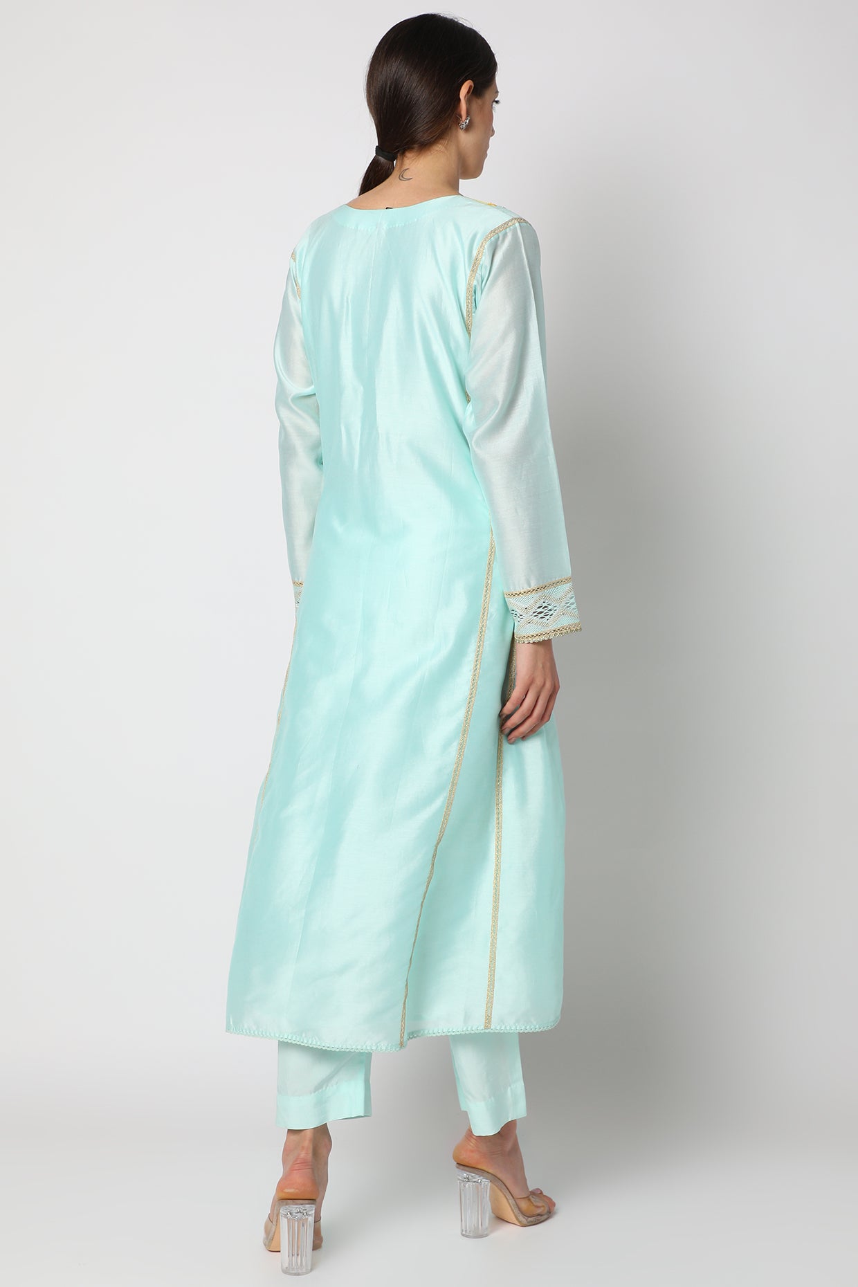 Ice Blue Embroidered Kurta Set  Backview
