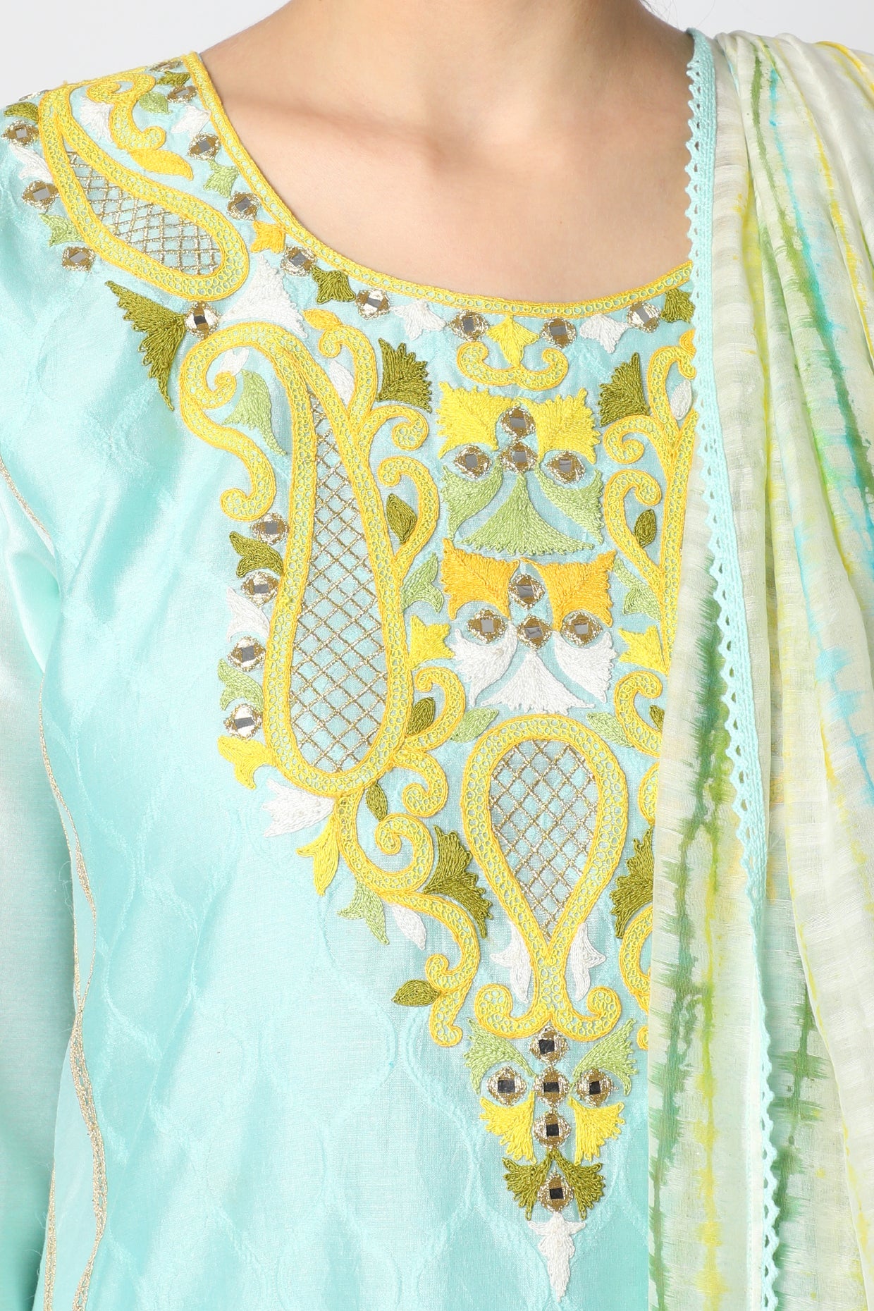 Ice Blue Embroidered Kurta Set Closeview