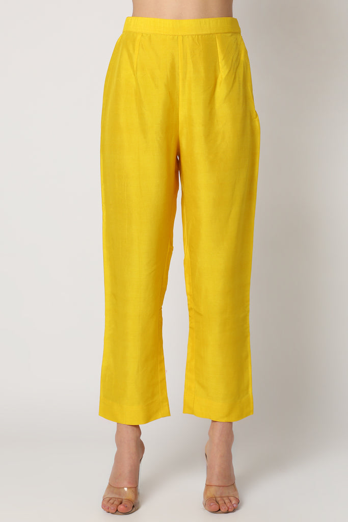 Women's Yellow Embroidered Kurta Set and pant