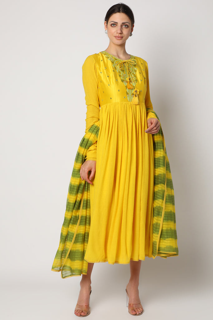 Yellow Embroidered Anarkali Set Frontview