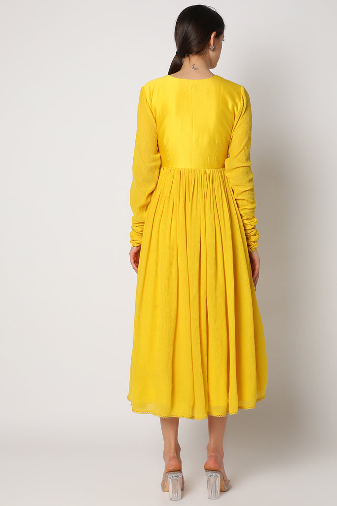 Yellow Embroidered Anarkali Set Backview