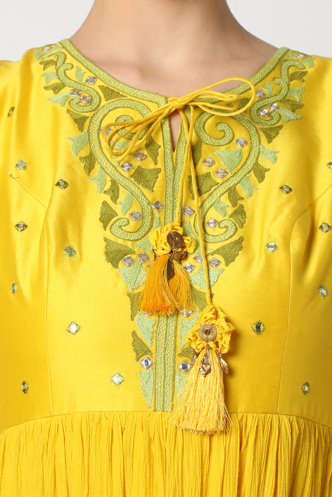 Yellow Embroidered Anarkali Set Closeview