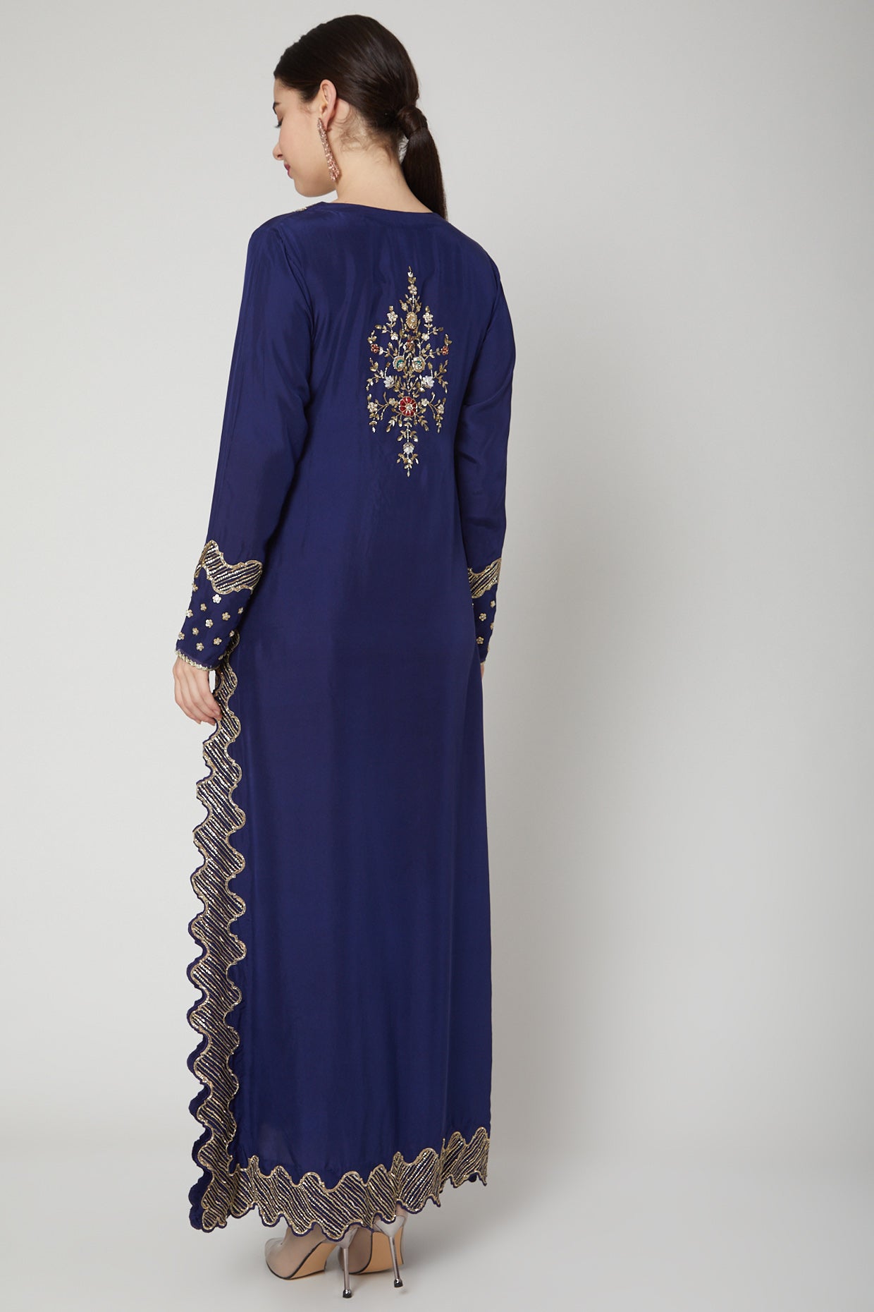 Cobalt Blue Embroidered Kaftan Dress Backview