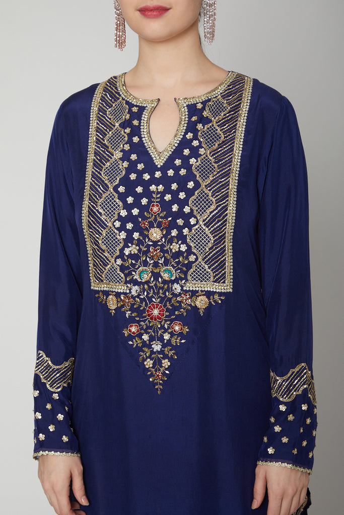 Cobalt Blue Embroidered Kaftan Dress Closeview