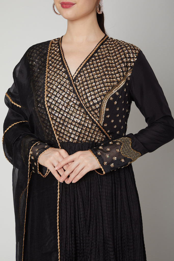 Black Anarkali Gown with Dupatta Closeview