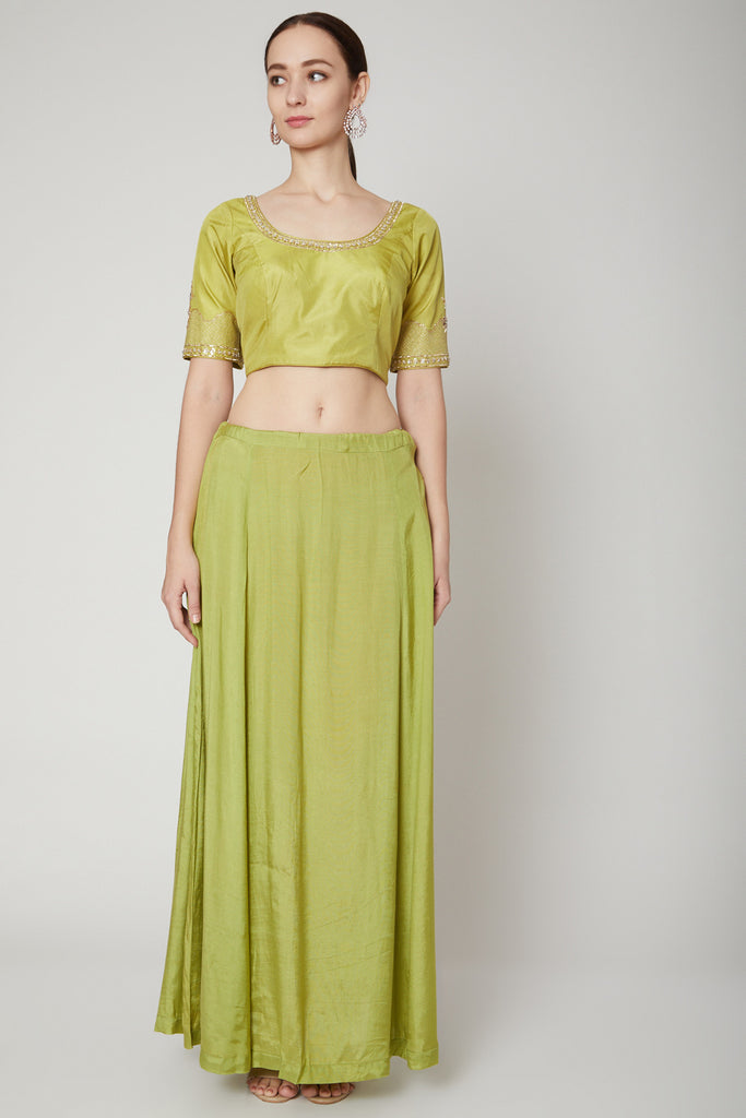 Lime Green Embroidered Sheer Saree Set