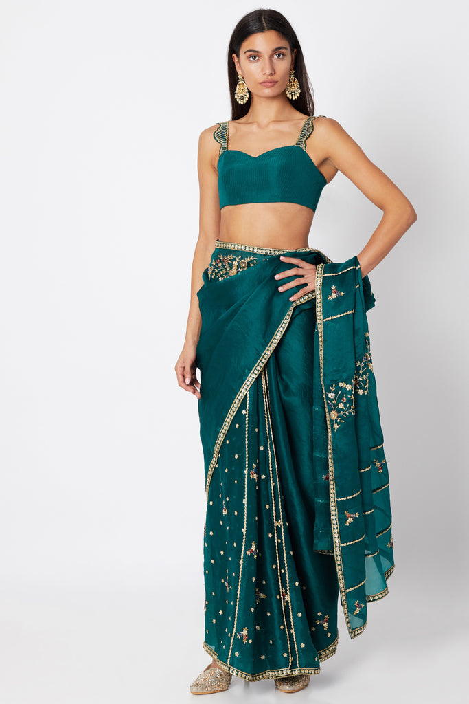  Saree with Bustier Blouse Frontview