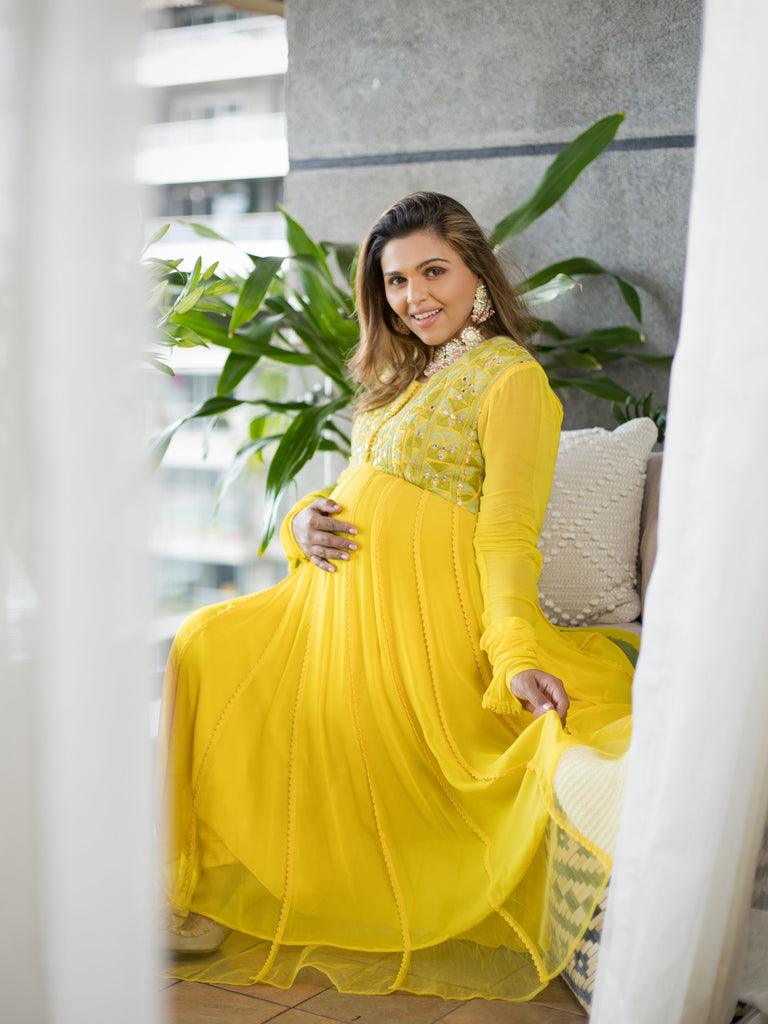 Yellow Embroidered Anarkali Set Sideview