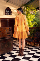 Women's Yellow Printed Tiered Tunic Backview